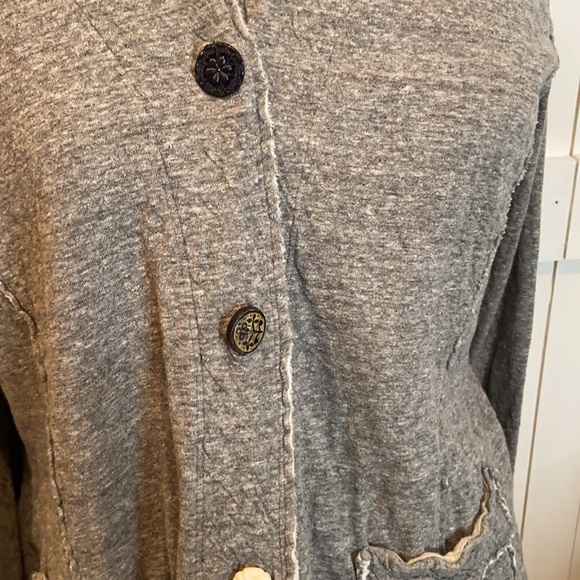 Eileen Fisher Long Marled Grey Button Cardigan Hoodie - Picture 2 of 6
